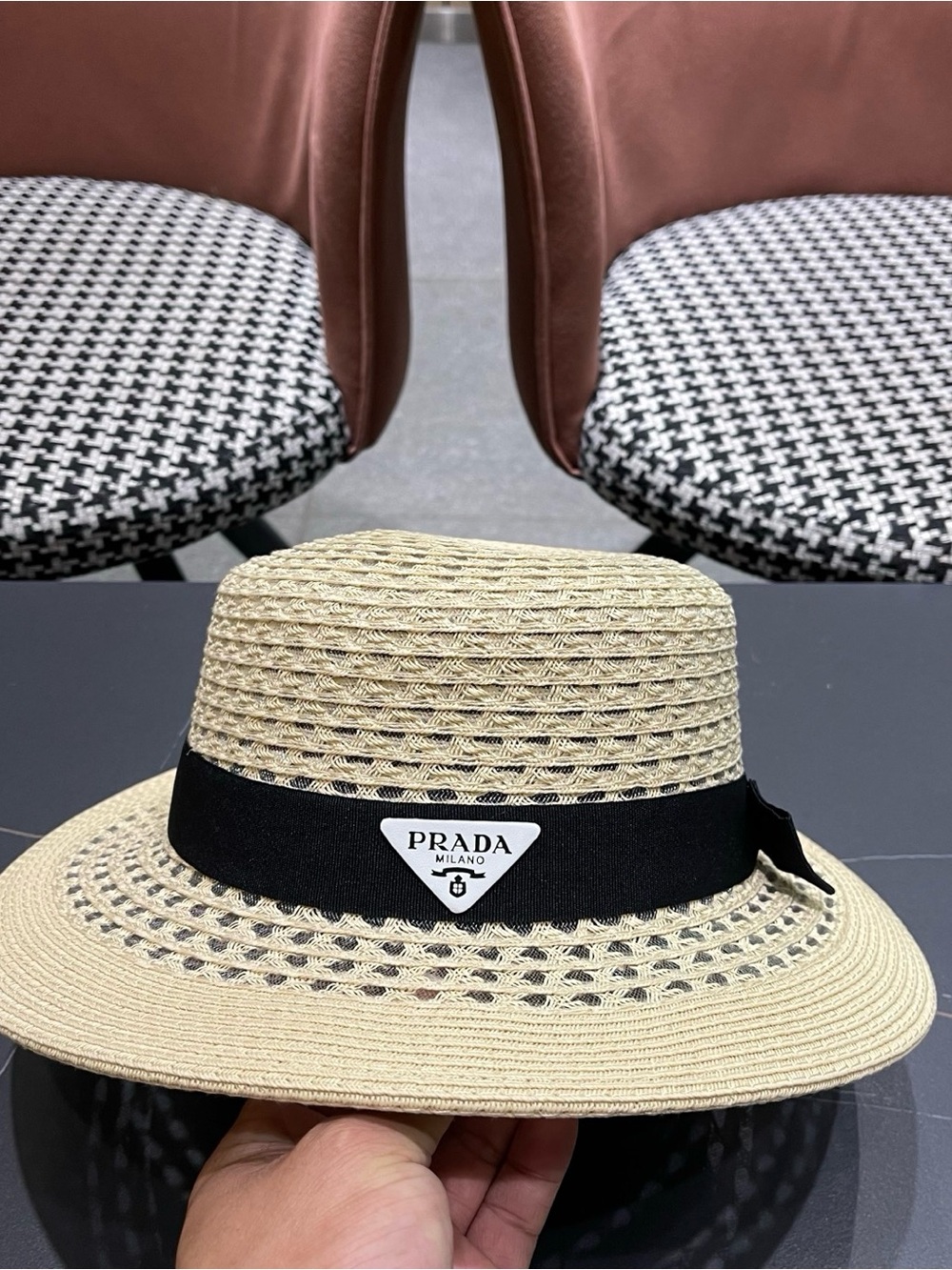 Beige Straw Hat with Black Band